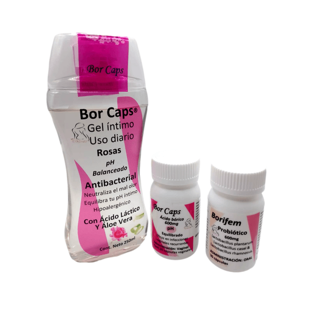 Kit Balance Bor Caps 600mg Cápsulas Vaginales Ácido Bórico + Gel pH Íntimo + Probiótico Oral